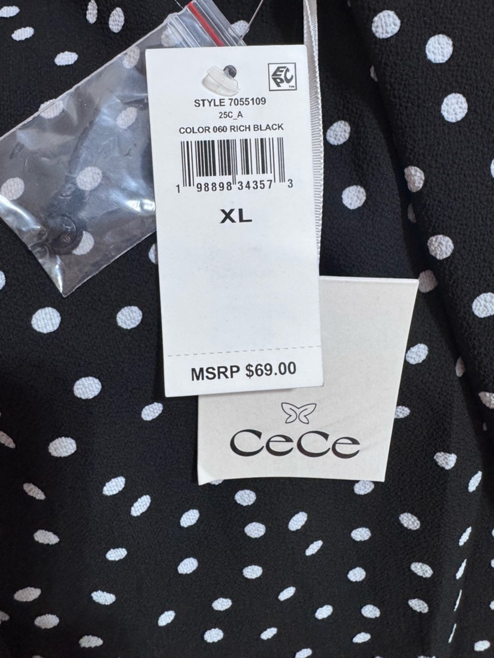 CeCe XL Women's 3/4 Sleeve Printed Split Neck Polka Dot Blouse w/ Button Front - Picture 7 of 7